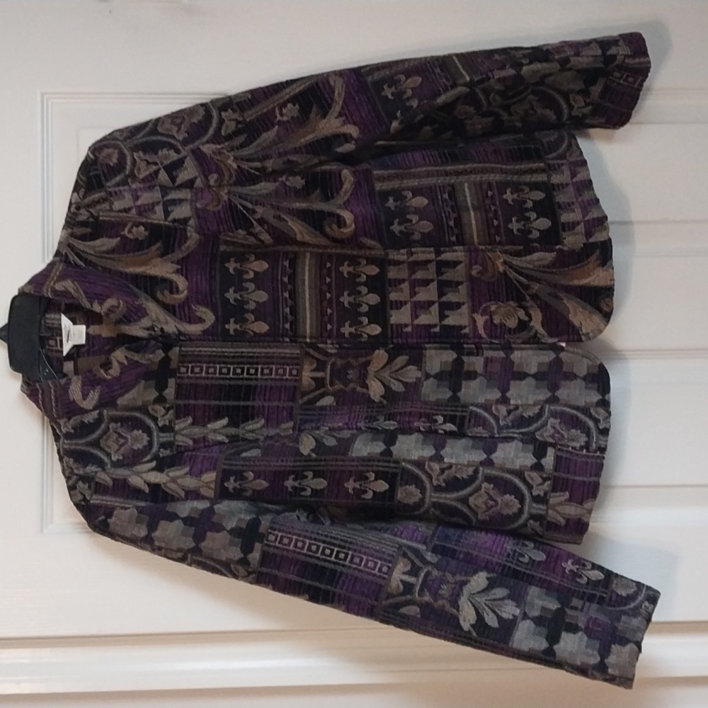 Christopher & Banks Heavyweight zip jacket Purple/Gold Fleur de lis, Medium